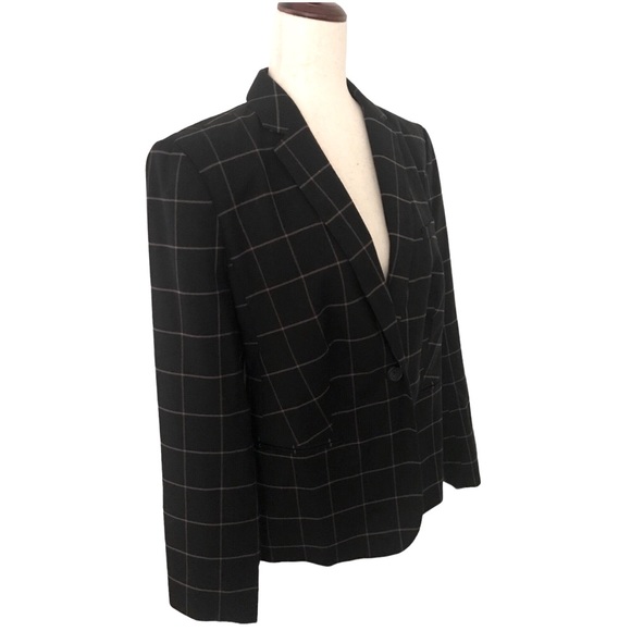 Windowpane Plaid Check Jacket by Liz Claiborne Size Large Black Camel - Picture 2 of 9